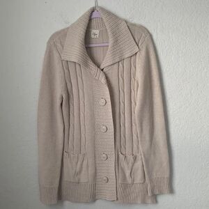 Effeci Women's Tan Cable Knit Cardigan Buttons Pockets Size XL